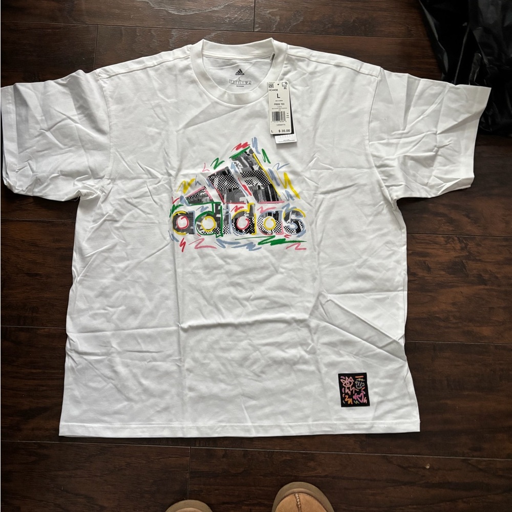 Adidas White Multicolor Graphic Men's Tee